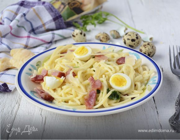 Паста с перепелиными яйцами и сыром Джюгас