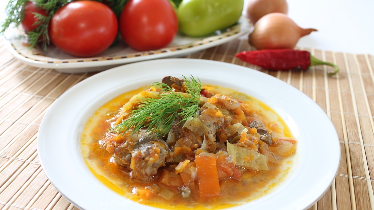 Куриная печень, тушенная с овощами "Золотая осень"