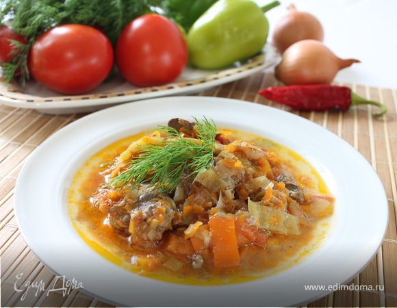 Куриная печень, тушенная с овощами "Золотая осень" Куриная печень, тушенная с овощами "Золотая осень"