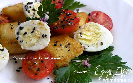 Рецепт Полента таранья от Валентино Бонтемпи и салат из жареной поленты с перепелиными яйцами, помидорам...