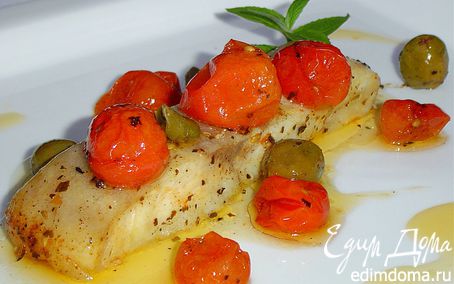 Рецепт Рыба по итальянски, запеченная с томатами, оливками и каперсами