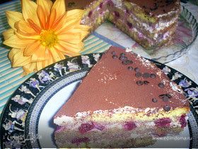 Творожный торт-десерт с пьяными вишнями в стиле Тирамису