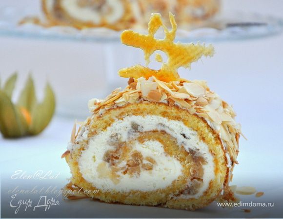 Тыквенный рулет со сливочным кремом и карамельными яблочками Тыквенный рулет со сливочным кремом и карамельными яблочками