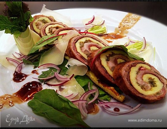 Мясные рулеты с омлетом из тыквы