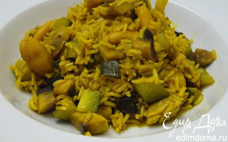 Рецепт Паэлья ди вердура с цукини, фасолью и шампиньонами
