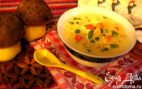 Рецепт Сырный суп с тыквой и другими овощами