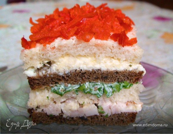 Бутербродный тортик с окороком и яйцом Бутербродный тортик с окороком и яйцом