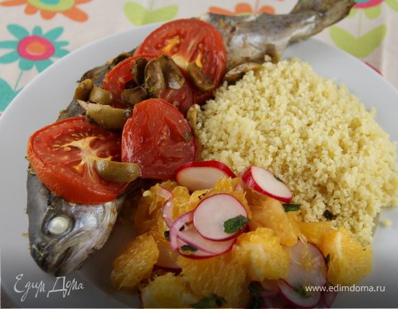 Запеченная рыба по-маррокански с соусом с травами Запеченная рыба по-маррокански с соусом с травами