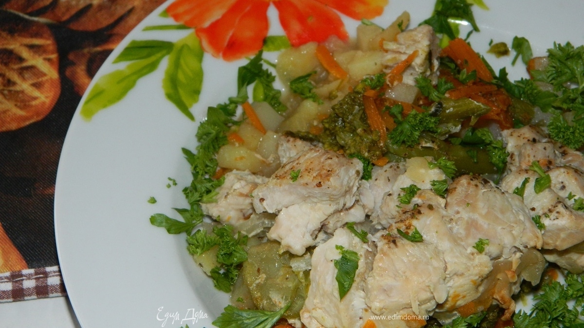 Индейка с овощами на водяной бане