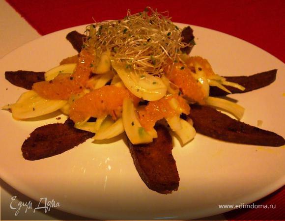 Салат из фенхеля и апельсина с жареным сейтаном