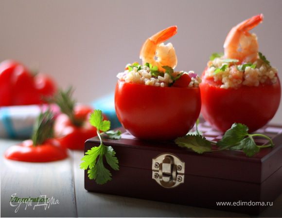 Легкий салат с булгуром и креветками