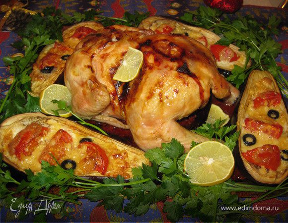 Цыпленок в лимонном соке с фаршированными баклажанами Цыпленок в лимонном соке с фаршированными баклажанами