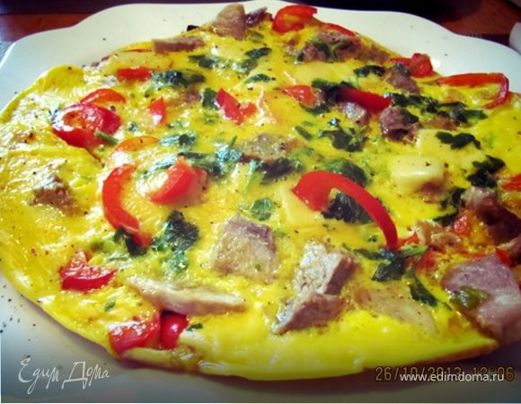 Фриттата с телятиной, красным перцем и шпинатом Фриттата с телятиной, красным перцем и шпинатом