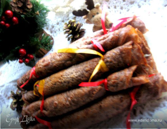 Праздничные шоколадные блинчики с творогом