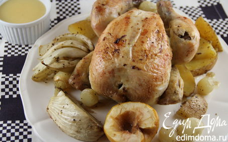 Рецепт Запеченная курица с яблоками, фенхелем и картофелем