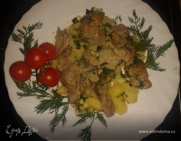 Куриные желудки с картошкой 