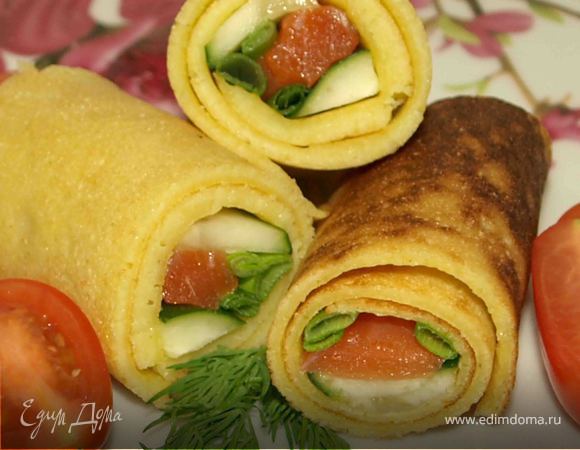 Кукурузные блинчики со слабосоленой семгой