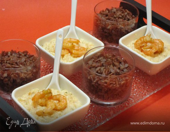 Красный рис с креветочным кремом
