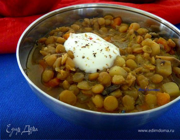 Чечевичный суп с грибами 