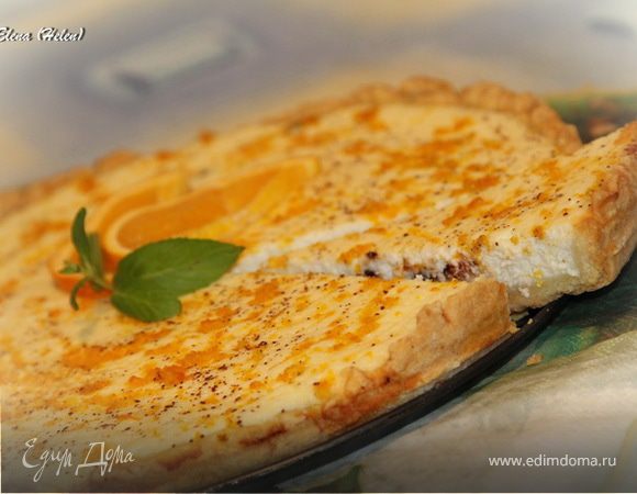 Апельсиново-коричный творожный пирог с горьким шоколадом Апельсиново-коричный творожный пирог с горьким шоколадом