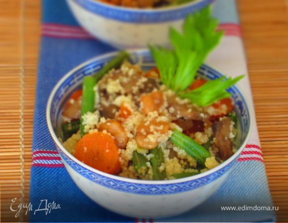 Кускус с грибами, креветками и стручковой фасолью Кускус с грибами, креветками и стручковой фасолью