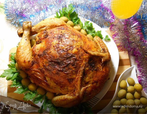 Запеченная блинная курочка с двумя начинками