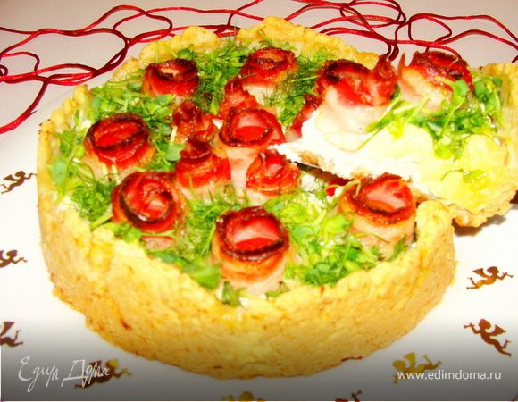 Киш "Сети Купидона" из лимонного теста с рикоттой, моцареллой и черри в беконе Киш "Сети Купидона" из лимонного теста с рикоттой, моцареллой и черри в беконе