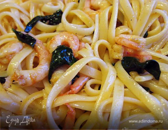 Баветте со сливочными креветками