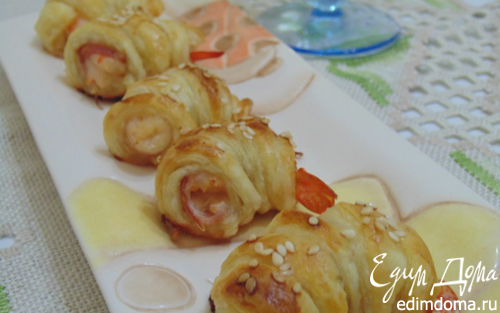 Рецепт Мини-круассаны с креветками и беконом