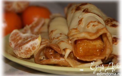 Рецепт Блинчики с карамелизированными мандаринами