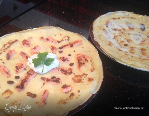 Блины с припеком с форелью и с яблоком Блины с припеком с форелью и с яблоком