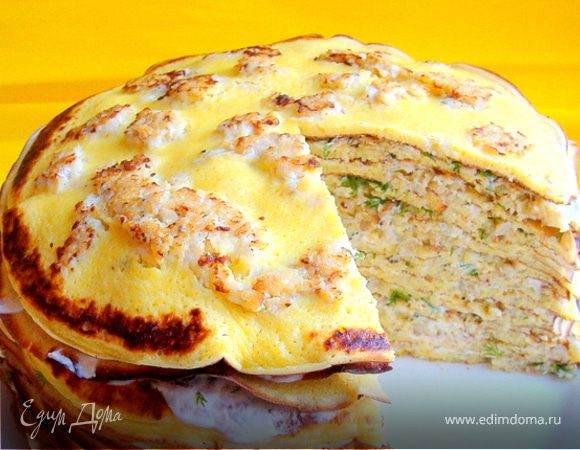 Пряные блины с припеком (рыбный торт)