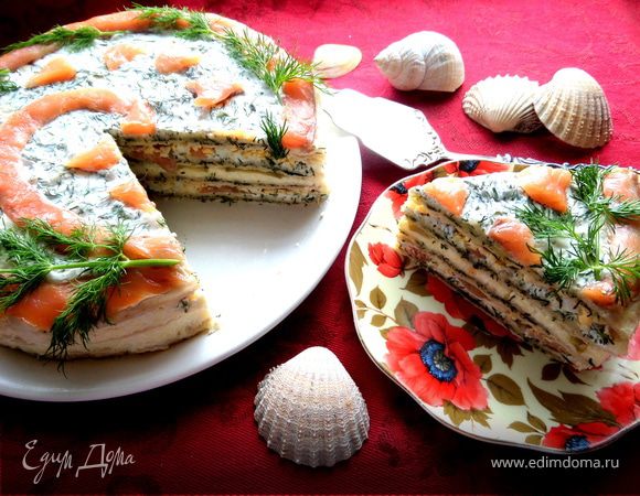 Торт из лосося с прослойкой из хачапури