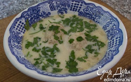 Рецепт Сырный суп с рисом и куриными кнелями