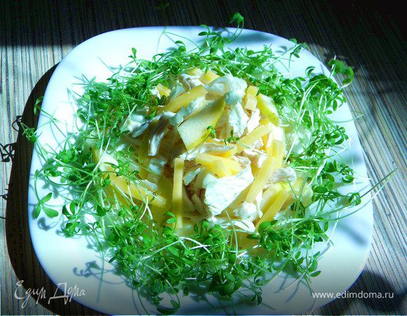 Сытный салатик с курицей и гаудой