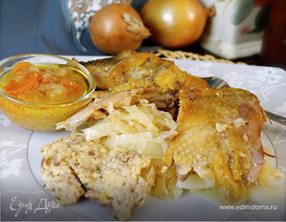 Фаршированная цесарка с капустой