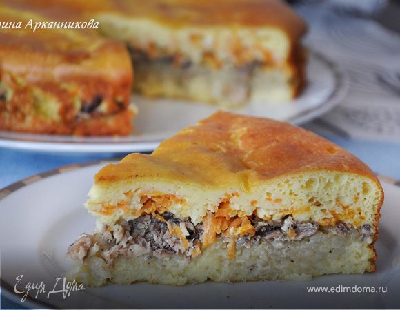 Заливной пирог с рикоттой и сайрой