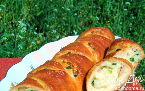 Рецепт Багет с салом и зеленым луком