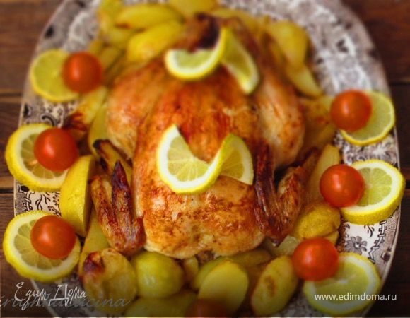 Курица, фаршированная лимонами