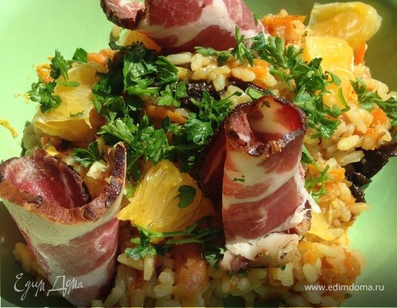 Плов с сухофруктами, апельсинами и копченой корейкой Плов с сухофруктами, апельсинами и копченой корейкой