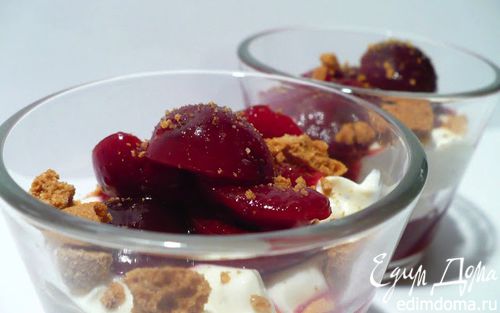 Рецепт Сливочный десерт из маскарпоне с вишнями-амаретто