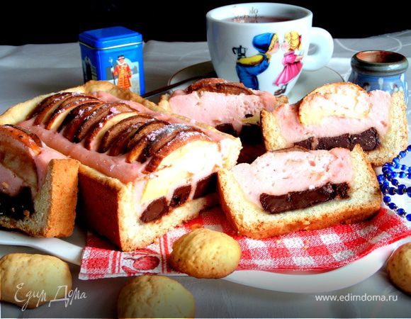 Песочный пирог с фруктами в творожном муссе + печенье Песочный пирог с фруктами в творожном муссе + печенье