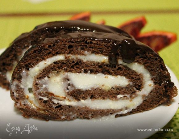 Шоколадный рулет с кремом из манки