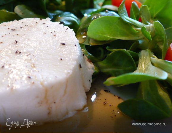 Козий сыр с медовой глазурью на салатной подушке Козий сыр с медовой глазурью на салатной подушке