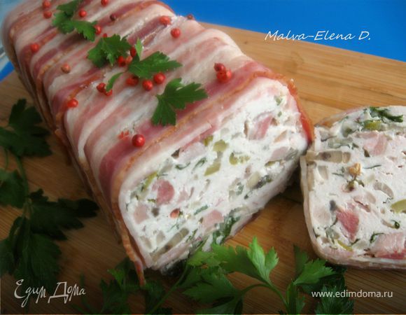 Террин  куриный с  грибами, оливками и зеленью