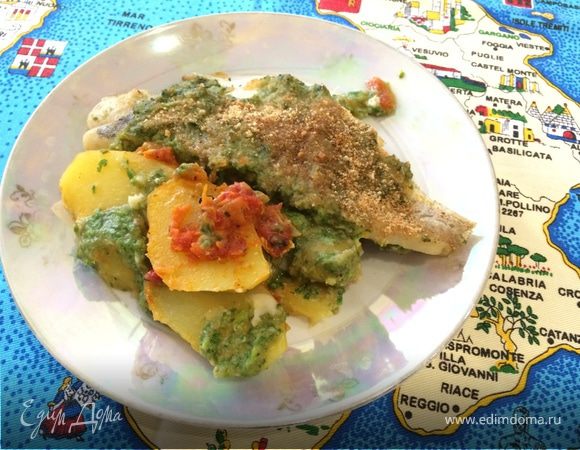 Филе трески с картофелем и шпинатом 