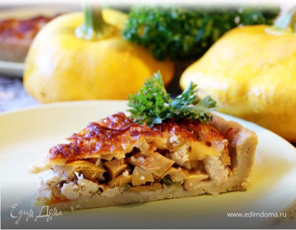 Осенний пирог с лисичками на картофельном тесте