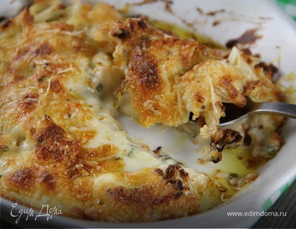 Цветная капуста, запеченная под сырно-горчичным соусом Цветная капуста, запеченная под сырно-горчичным соусом