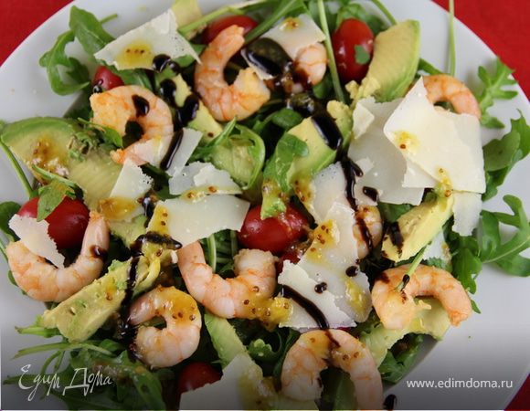 Салат из креветок с горчичной заправкой