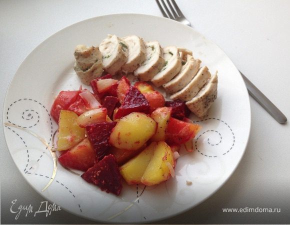 Куриный рулет с запеченными овощами Куриный рулет с запеченными овощами